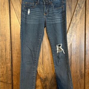 SO Women's Distressed Dark Blue Skinny Jeans